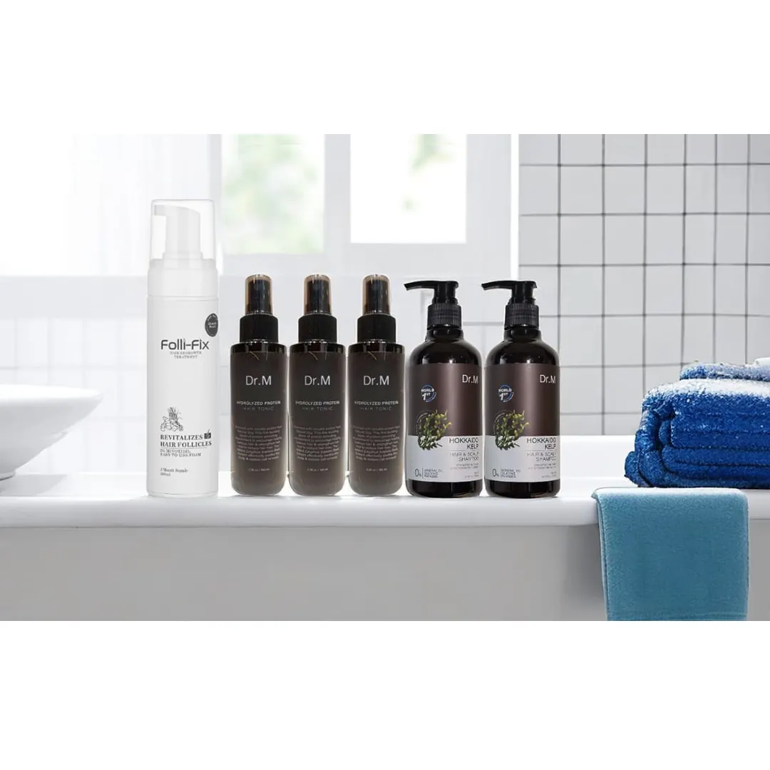 Folli-Fix and Dr.M hair tonic and shampoo