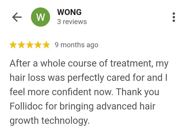 Five-star Google review of Folli-Doc
