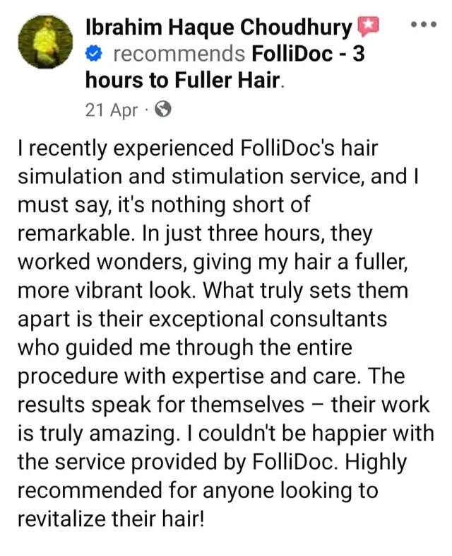 Five-star Google review of Folli-Doc