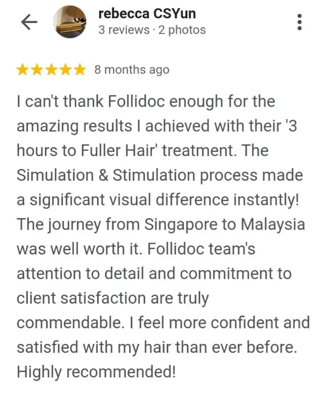 Five-star Google review of Folli-Doc