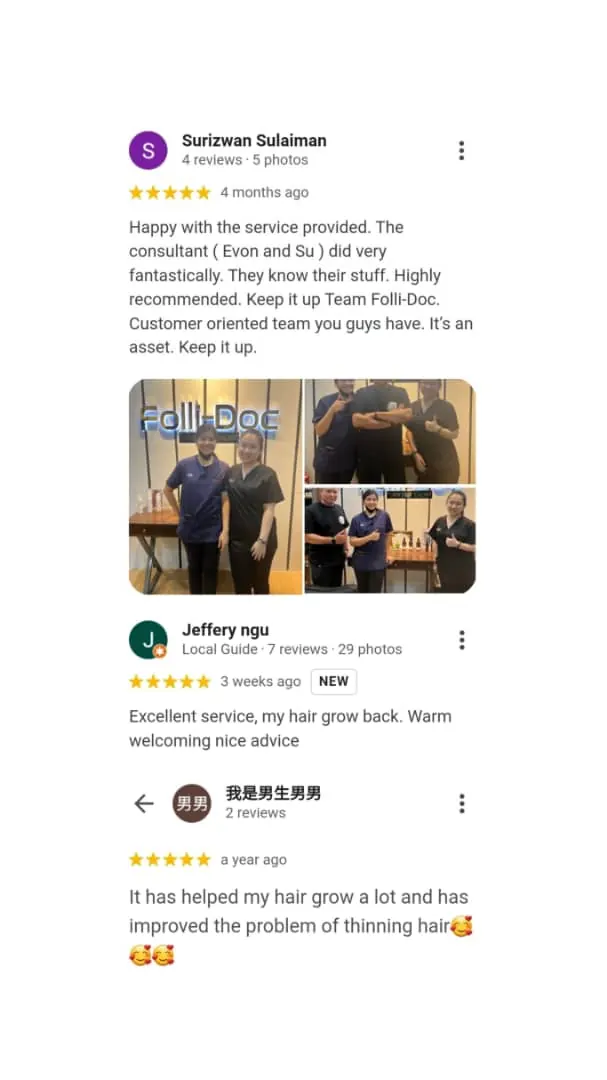 Five-star Google review of Folli-Doc